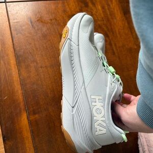 Hoka Athletic Shoes in Light Gray and Mint
